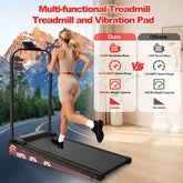 Treadmill display showing speed range 0.5-5.0MPH, with a woman running, suitable for home fitness