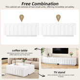 Versatile Modern TV Stand and Coffee Table Set shown in two configurations, usable as coffee table or TV console with hidden storage.