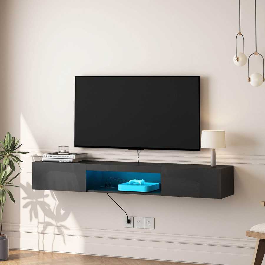 Floating TV Stand Wall Mounted with 16 Color LEDs,63&