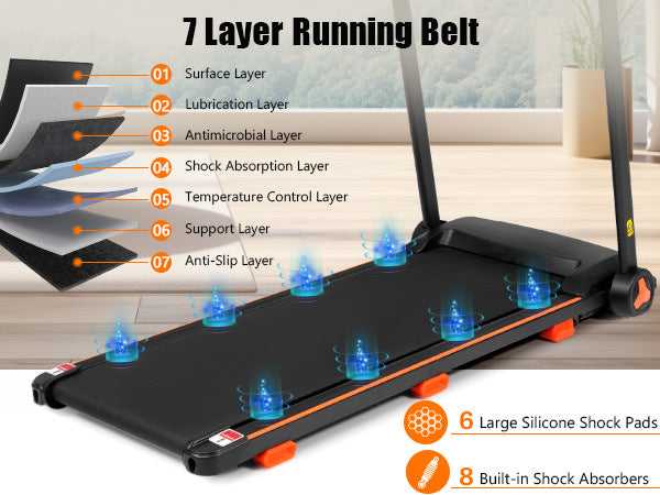 Treadmill with 7-layer running belt and shock absorption system
