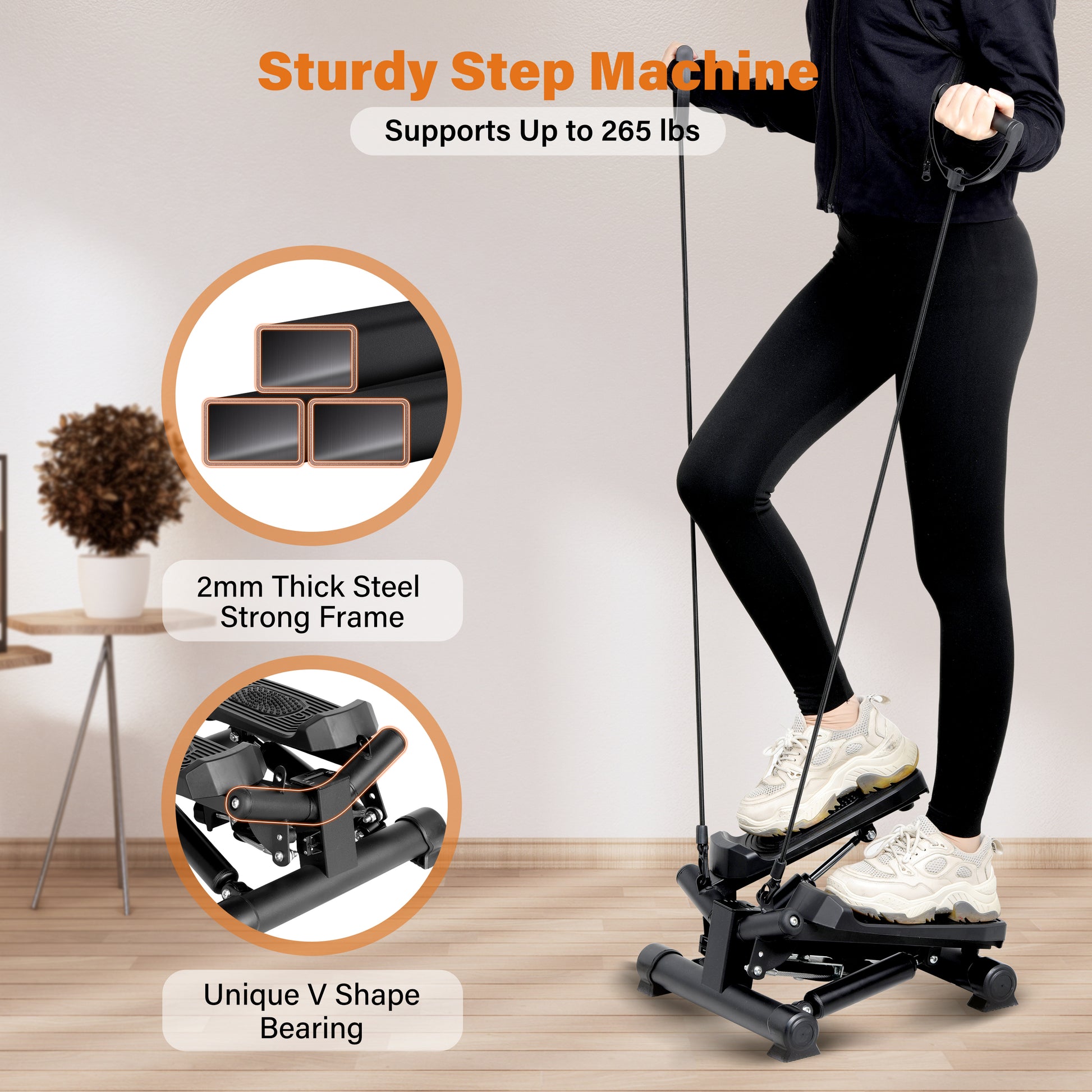 YSSOA Mini Stepper with Resistance Band, Stair Stepping Fitness Exercise Home Workout Equipment for Full Body Workout