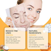 Advertisement for skincare product showing before and after effects on skin with natural ingredients listed.