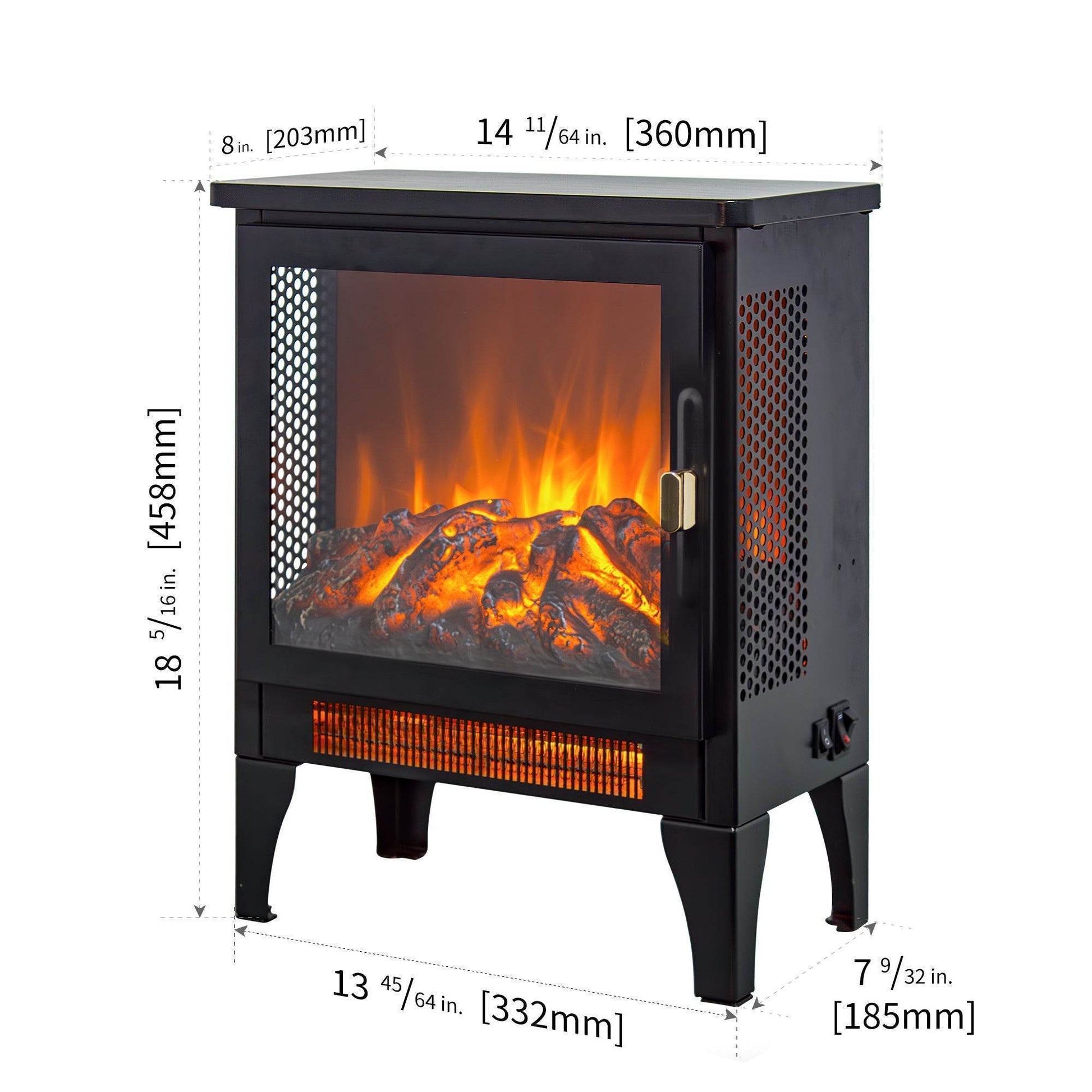 17 inch Freestanding Electric Fireplace Stove heater with 3D Flame effect,Black