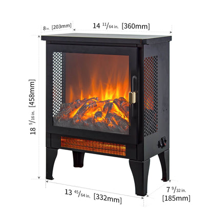 17 inch Freestanding Electric Fireplace Stove heater with 3D Flame effect,Black