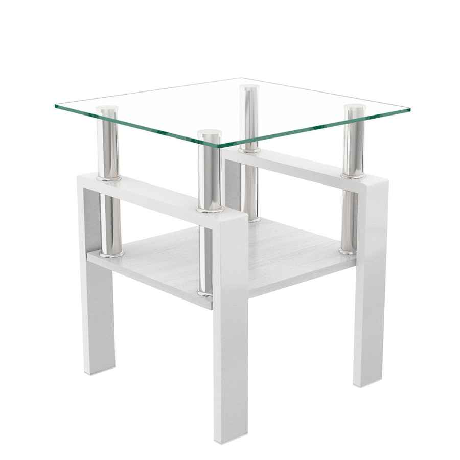 MLNshops white glass end table with shelf - Tempered