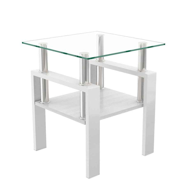 MLNshops white glass end table with shelf - Tempered
