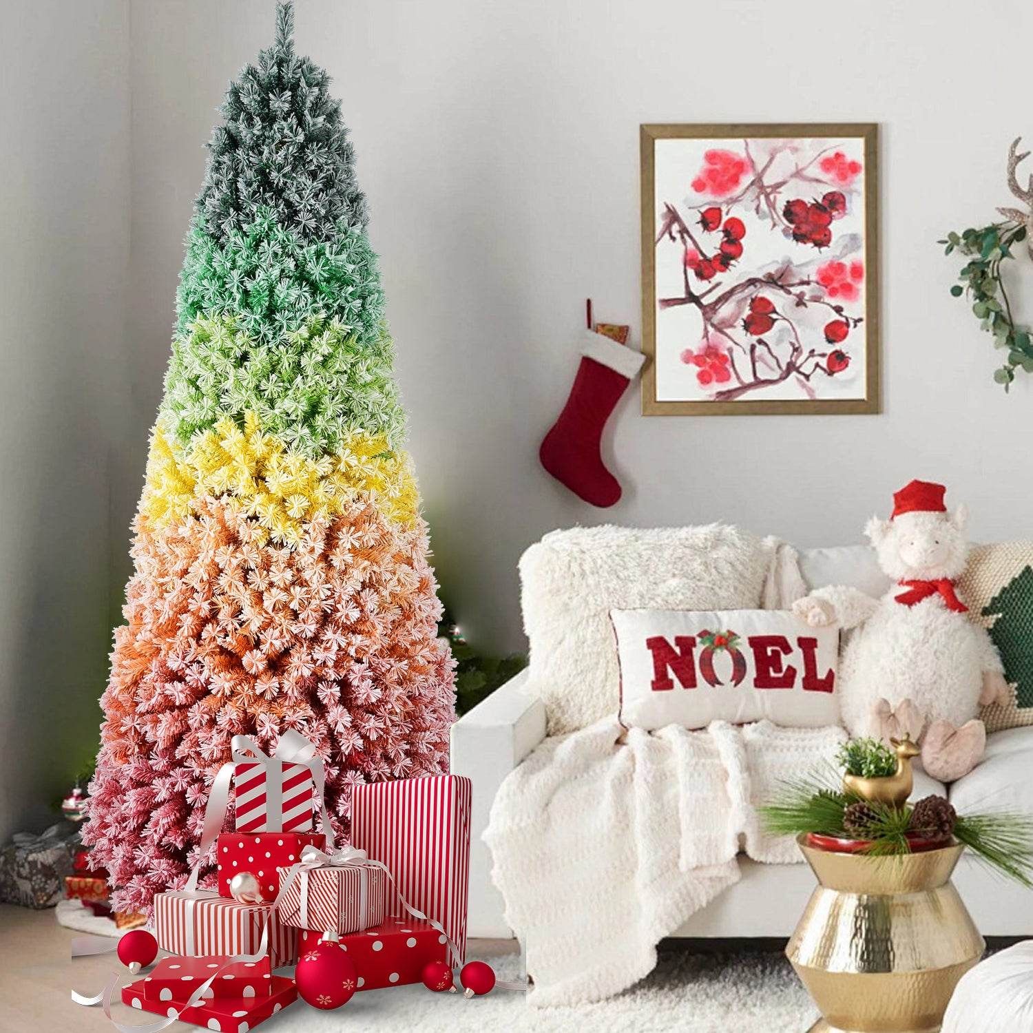 6ft Rainbow Flocked PVC Christmas Tree - Vivid Color