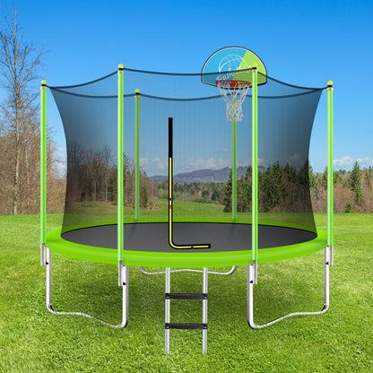 10FT Trampoline for Kids with Safety Enclosure Net, Basketball Hoop and Ladder