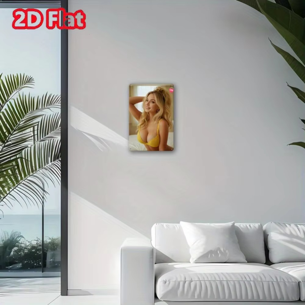 Aluminum wall decor with middle-aged woman silhouette mounted in bright living room, enhancing contemporary home bar style.