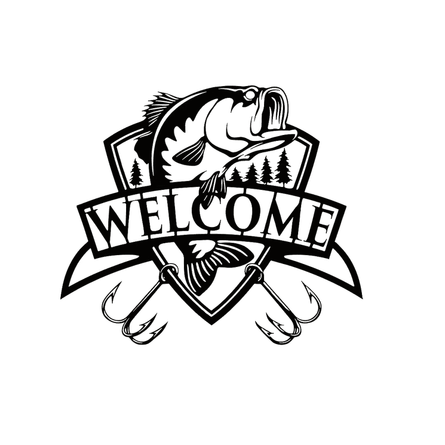 Fishing-inspired metal wall decor with welcome sign