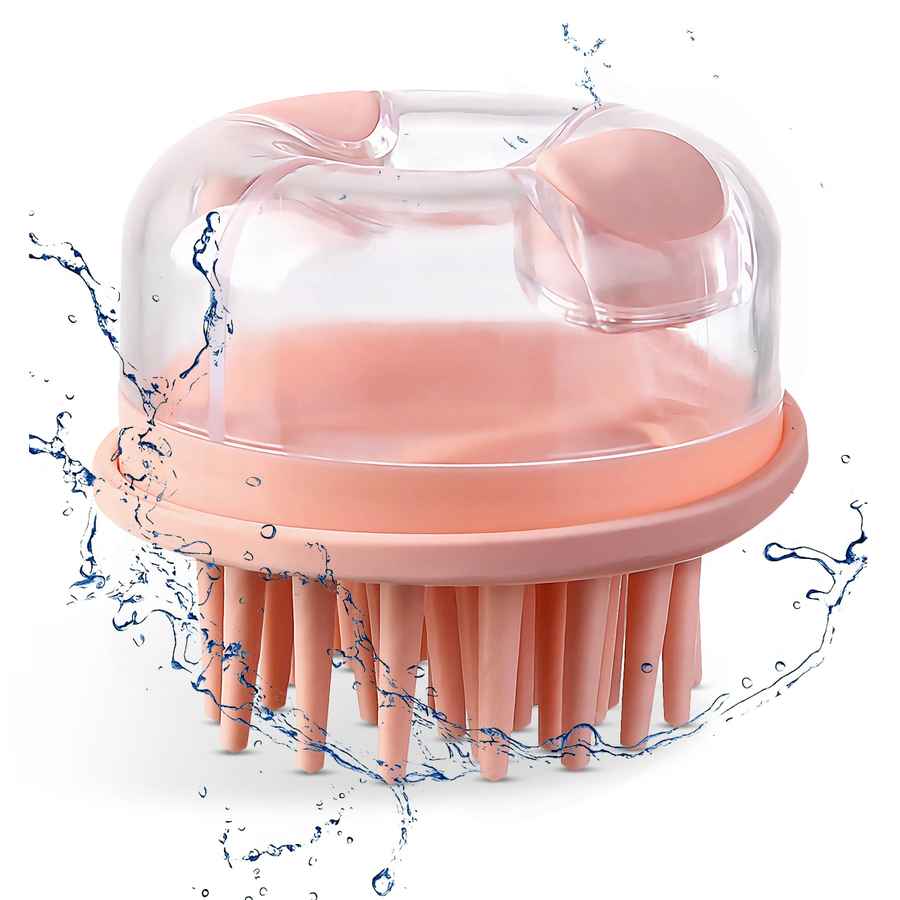 Pink scalp massager with clear top on a white background