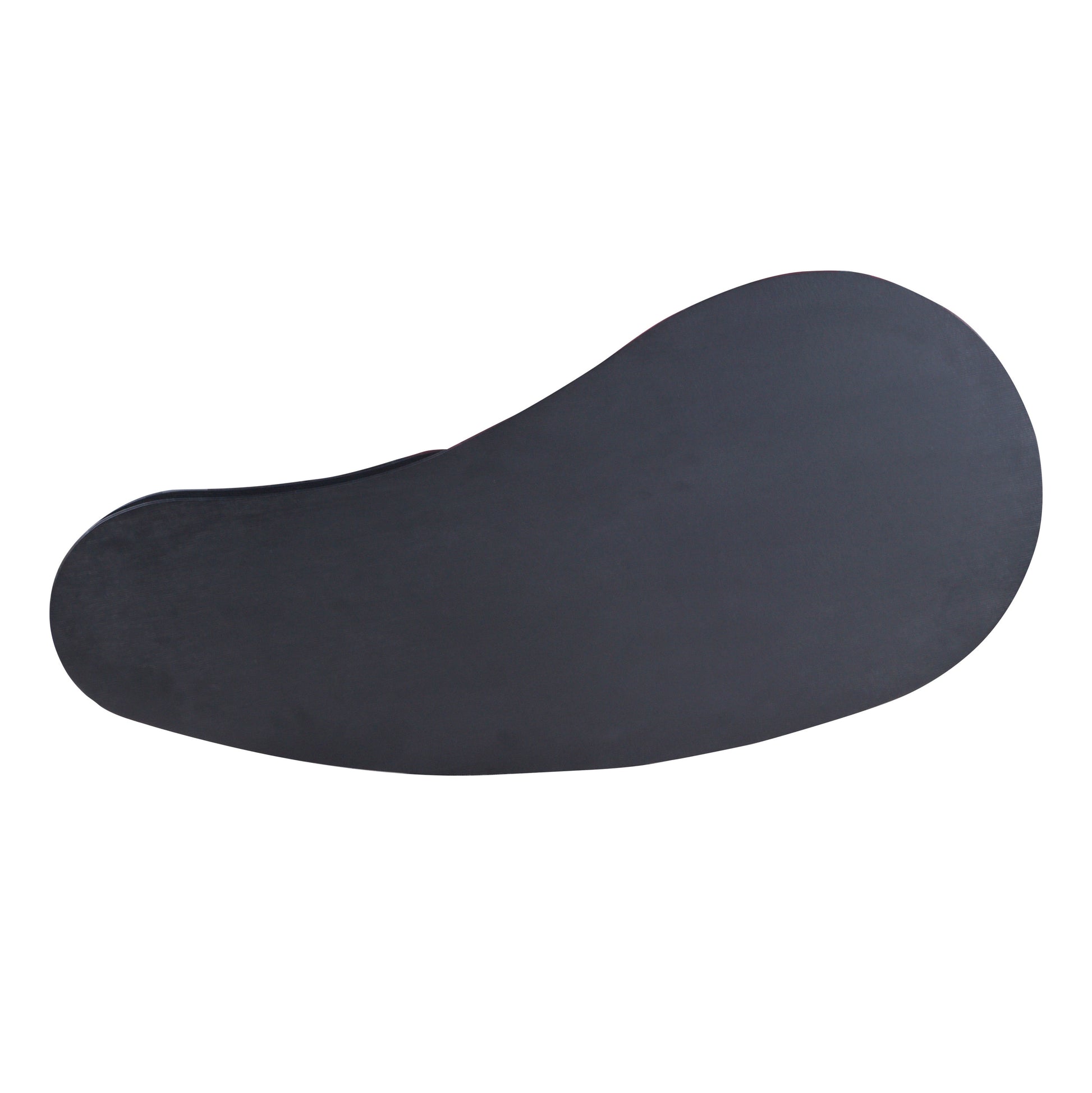 Top-down view of 360 Rotatable Coffee Table's kidney-shaped black surface, ideal for stylish and functional living room decor.
