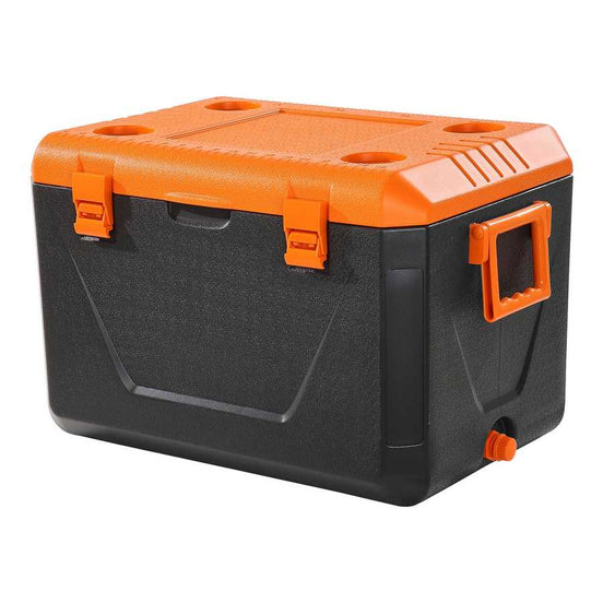 Black and orange cooler box on a white background