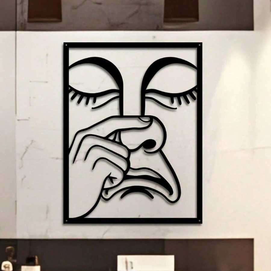 Large Funny Nose Picking Expression Wall Art displayed in contemporary room, unique iron design for bold decor statement.