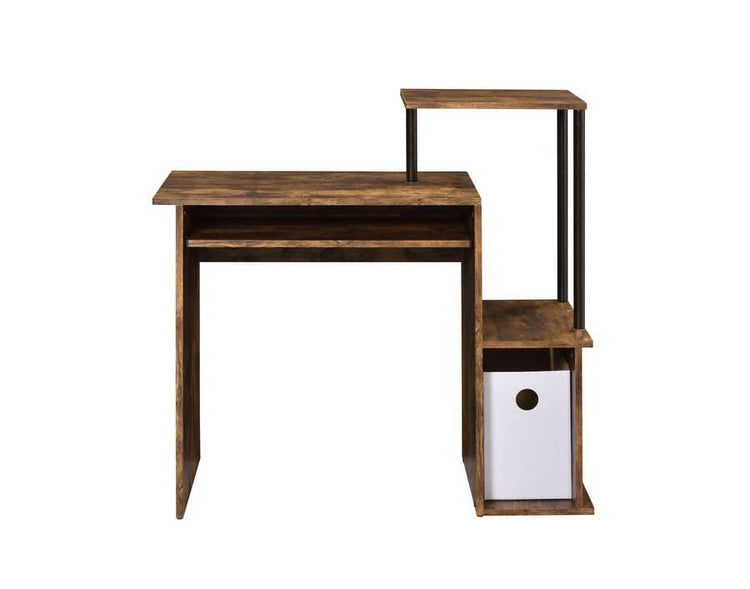 Weathered Oak and Black Computer Desk with Storage and Keyboard Tray