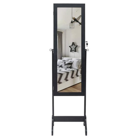 Non Full Mirror Wooden Floor Standing 4-Layer Shelf Jewelry Storage Adjustable Mirror Cabinet *Black