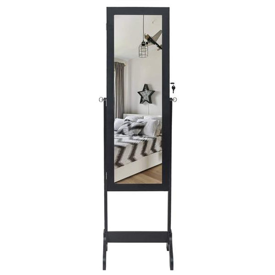 Non Full Mirror Wooden Floor Standing 4-Layer Shelf Jewelry Storage Adjustable Mirror Cabinet *Black