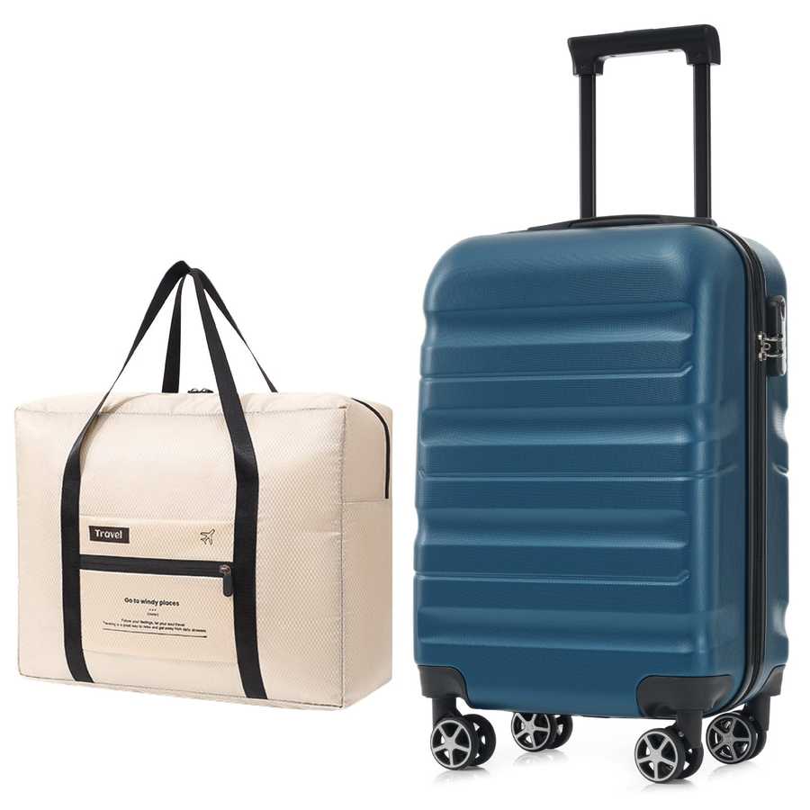 Hardshell ABS Carry-On Luggage with Spinner Wheels, Lightweight Travel Suitcase Set with Foldable Duffel Bag for Men & Women, 20Inch