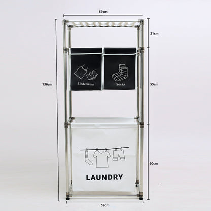 Laundry Hamper 3 Tier Laundry Sorter with 4 Removable Bags for Organizing Clothes, Laundry, Lights, Darks ,Three hooks