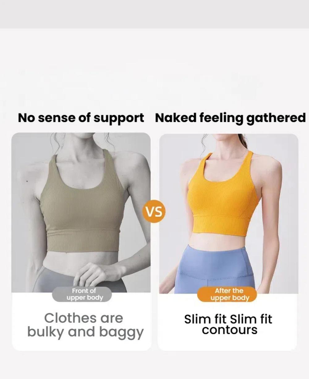 Comparison of Yoga Clothes Top - Slim Fit vs loose top, showcasing slim contour fit and gathered support for a flattering activewear look.
