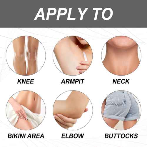 Illustrations of different body parts with text indicating where to apply a product.