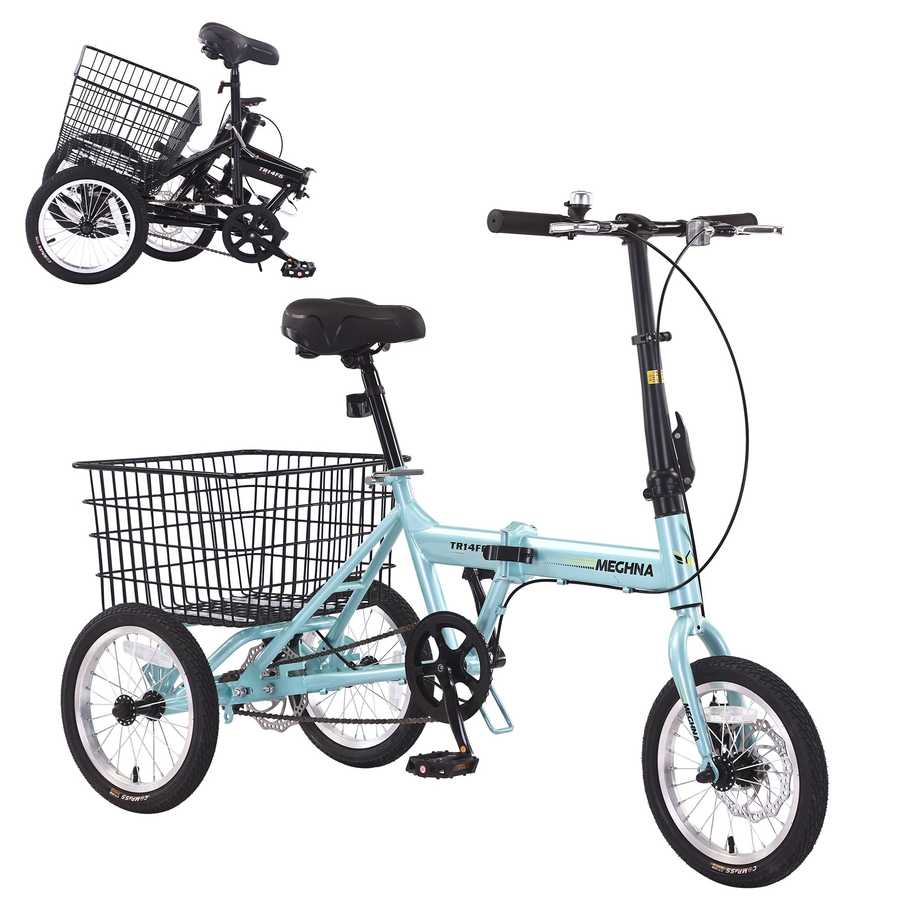 Folding adult tricycle, 14 Inch 3 Wheel Bikes for Adults with Basket