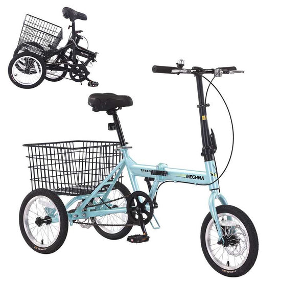 Folding adult tricycle, 14 Inch 3 Wheel Bikes for Adults with Basket