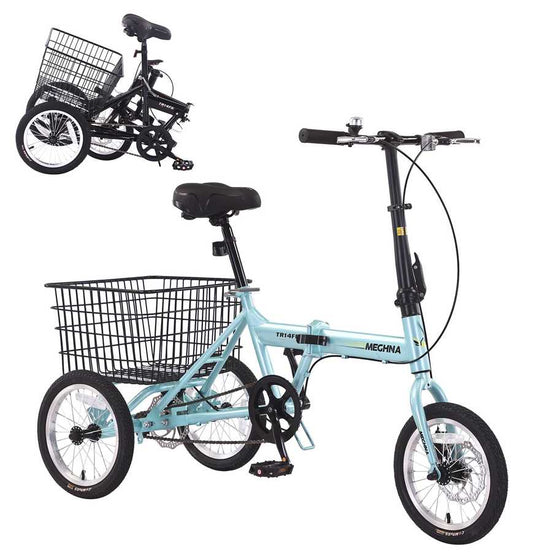 Folding adult tricycle, 14 Inch 3 Wheel Bikes for Adults with Basket