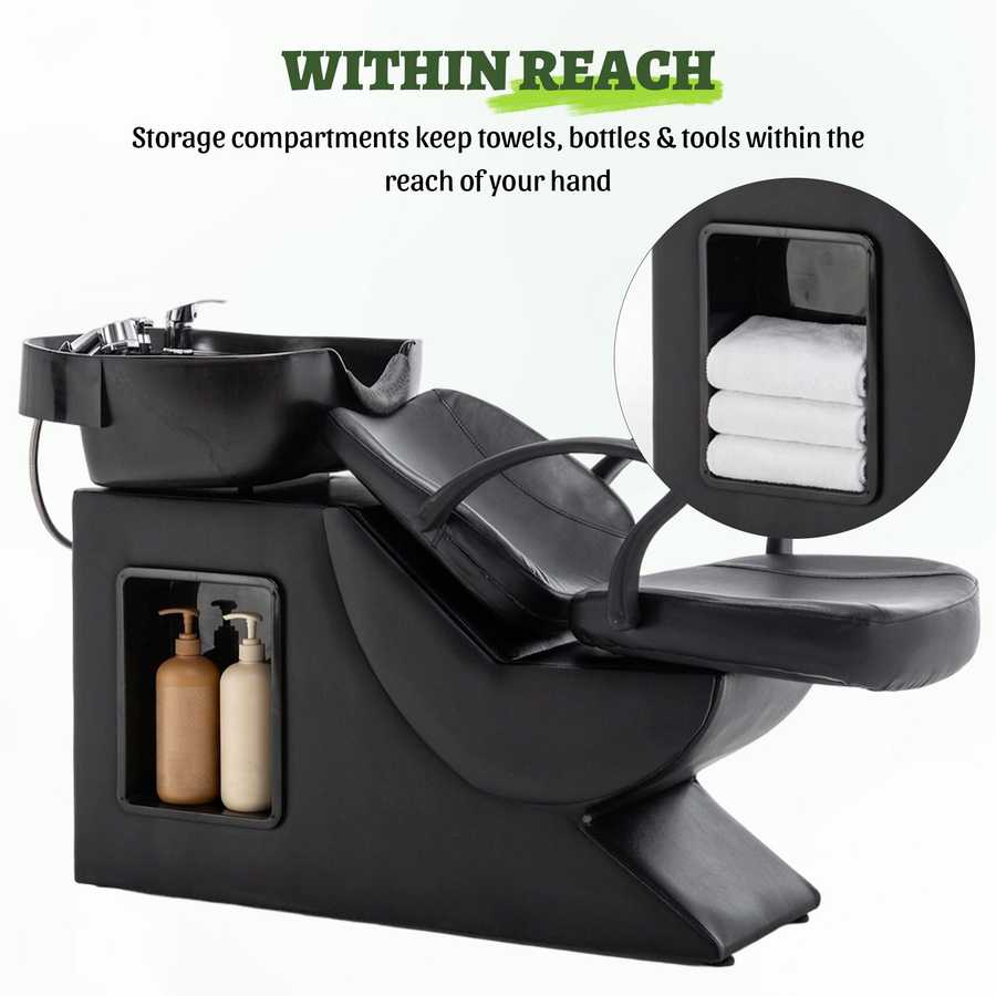 Storage cabinet with towels in salon setting