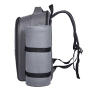 Open grey picnic backpack with insulated interior, food and utensil storage