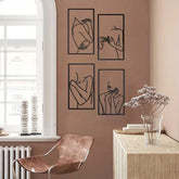 Minimalist line face wall art set in living room, modern home decor