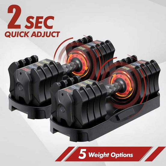 Adjustable Dumbbells Set - Home Gym | 22.5LB Weights featuring 2-second quick adjust system and 5 weight options for versatile strength training.