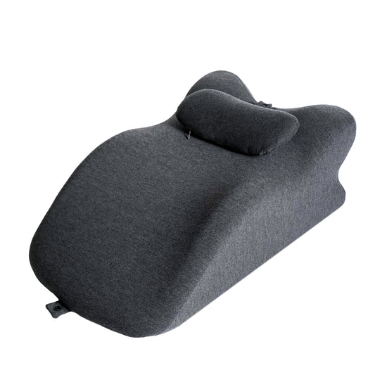 Ergonomic Memory Foam Bed Pillow - Spinal Support Pillow in dark gray with contoured shape for back and lumbar support, ideal for bed use.