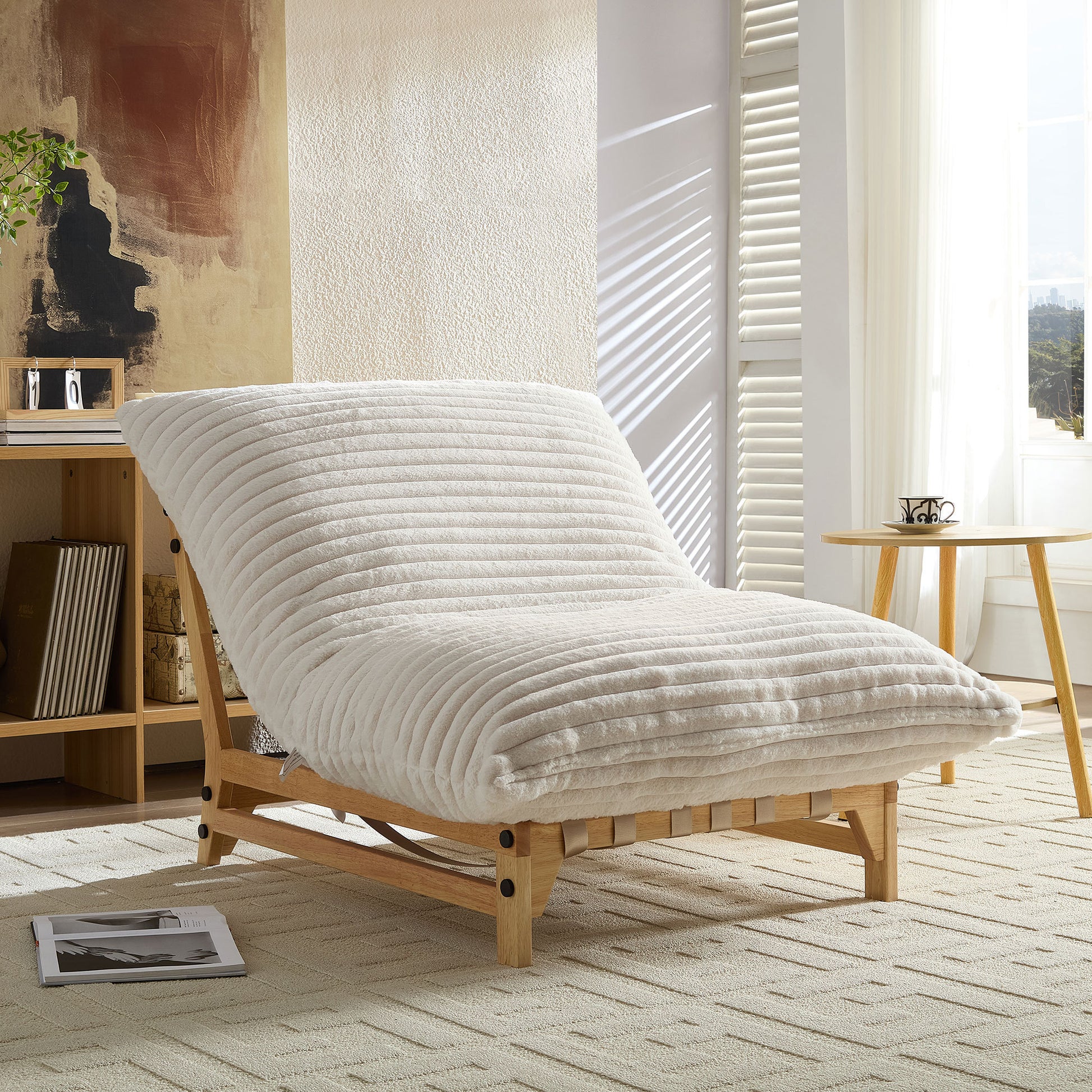 Accent Armless Lazy Sofa, Casual Single Sofa, Corduroy Fabric, For Living Room And Bedroom , With Backrest, Single Seat, OFF-WHITE