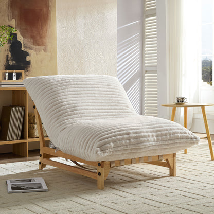 Accent Armless Lazy Sofa, Casual Single Sofa, Corduroy Fabric, For Living Room And Bedroom , With Backrest, Single Seat, OFF-WHITE