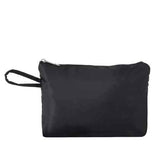 Black nylon travel pouch with zipper closure and wrist strap, ideal for organizing toiletries or small accessories during travel