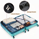 Open suitcase with items packed, highlighting smooth zipper and storage pocket features.