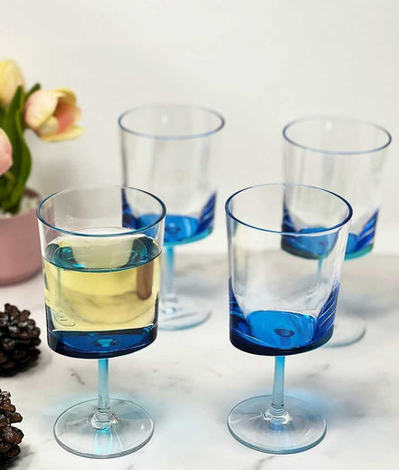 Unbreakable Wine Glasses Set of 4 - LeadingWare in blue acrylic with 12oz capacity, ideal for outdoor dining or casual entertaining.