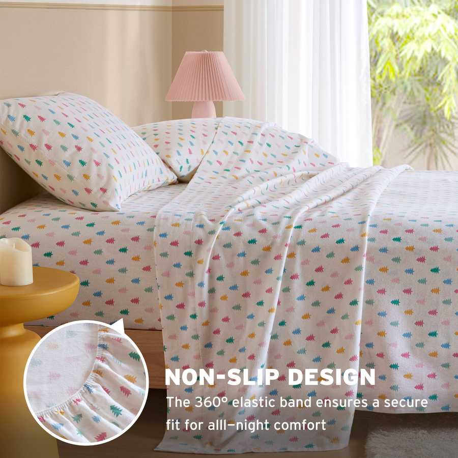 3-Piece Twin XL 100% Cotton Flannel Pigment Printed Sheet Set