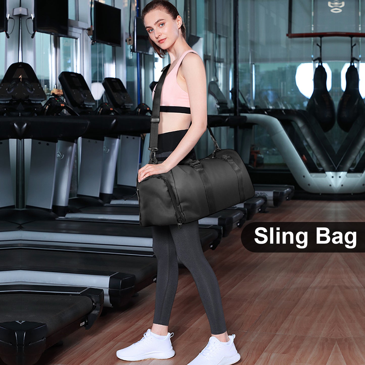 Gym Bag for Women and Men, Waterproof Duffel Bag Shoes Compartment, Lightweight Carry, Black, 19 Inch