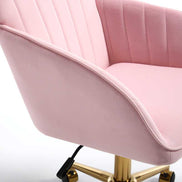 Pink office chair with gold base on a white background