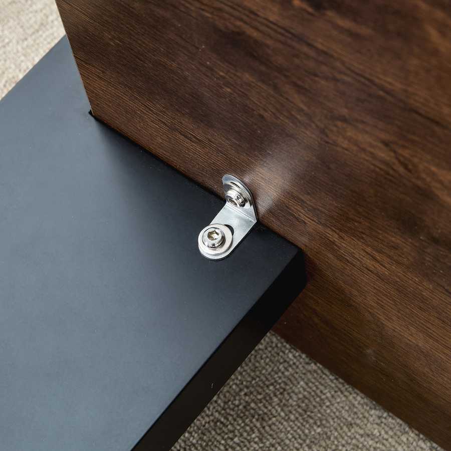Underside bracket connection on Modern Minimalist Walnut MDF Coffee Table, ensuring secure and durable assembly.