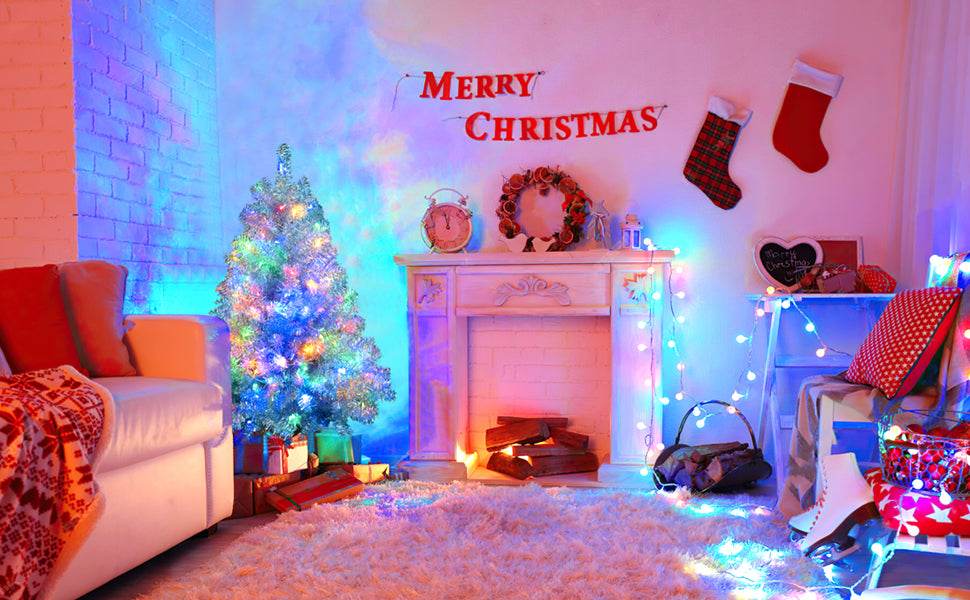 4FT Pre-Lit Silver Christmas Tree with 150 LED & Metal Stand