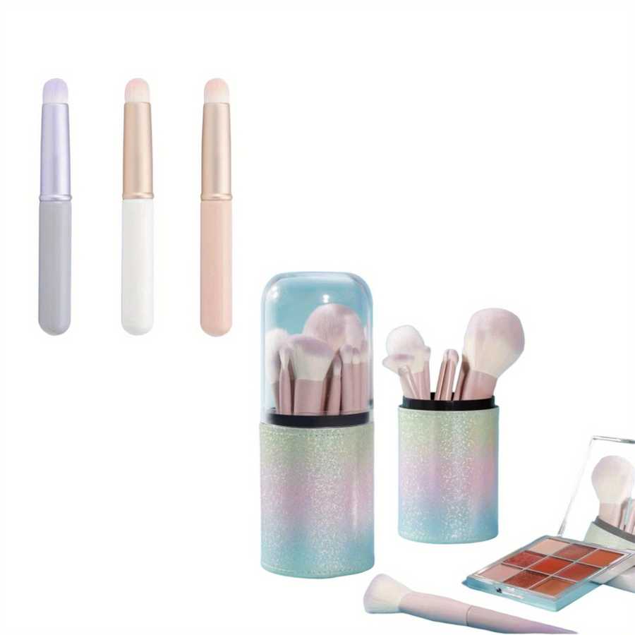 Assorted Lip & Makeup Brush Set - 3PCS & 10PCS with pastel handles and gradient cases, perfect for lipstick, gloss, and eyeshadow application.
