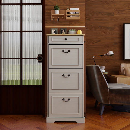 Shoe Storage Cabinet with 1 Drawer, 3 Flip Drawers, Freestanding Shoe Cabinet Organizer with Adjustable Shelf, Shoe Cabinet for Entryway, Foyer, Slim Shoe Cabinet-Antique White Default