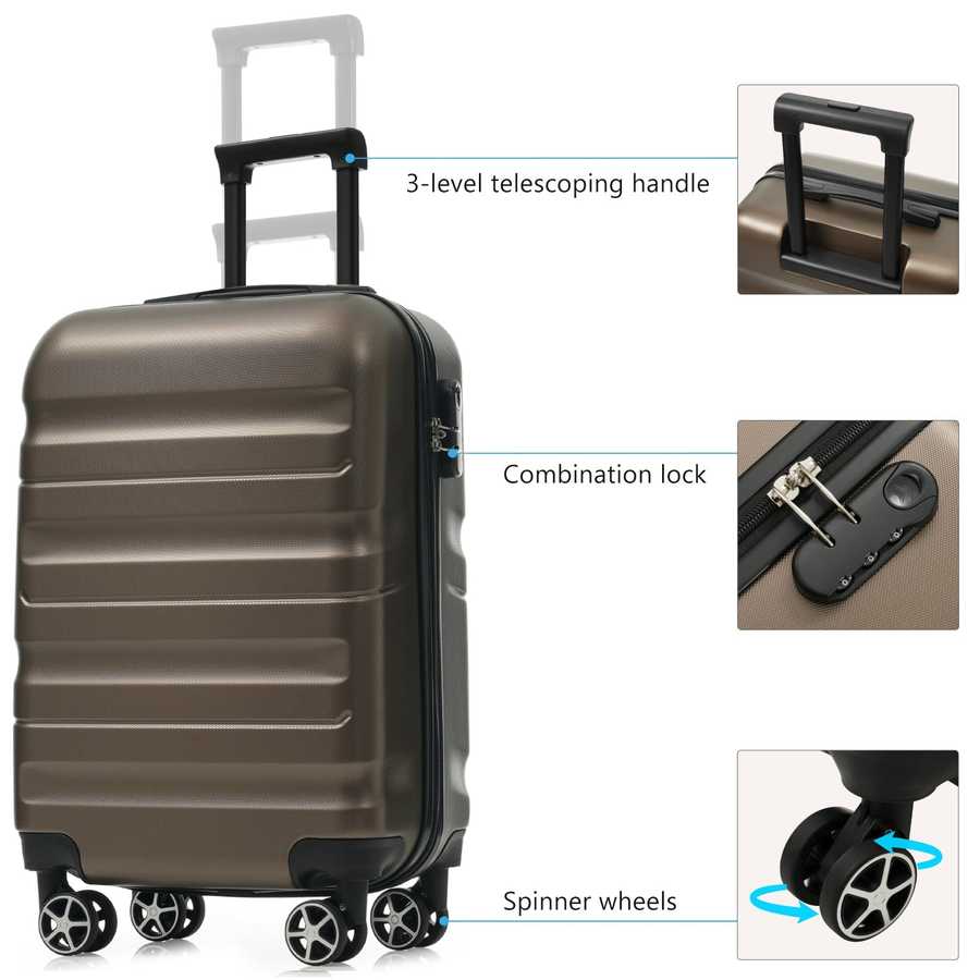 Hardshell ABS Carry-On Luggage with Spinner Wheels, Lightweight Travel Suitcase Set with Foldable Duffel Bag for Men & Women, 20Inch
