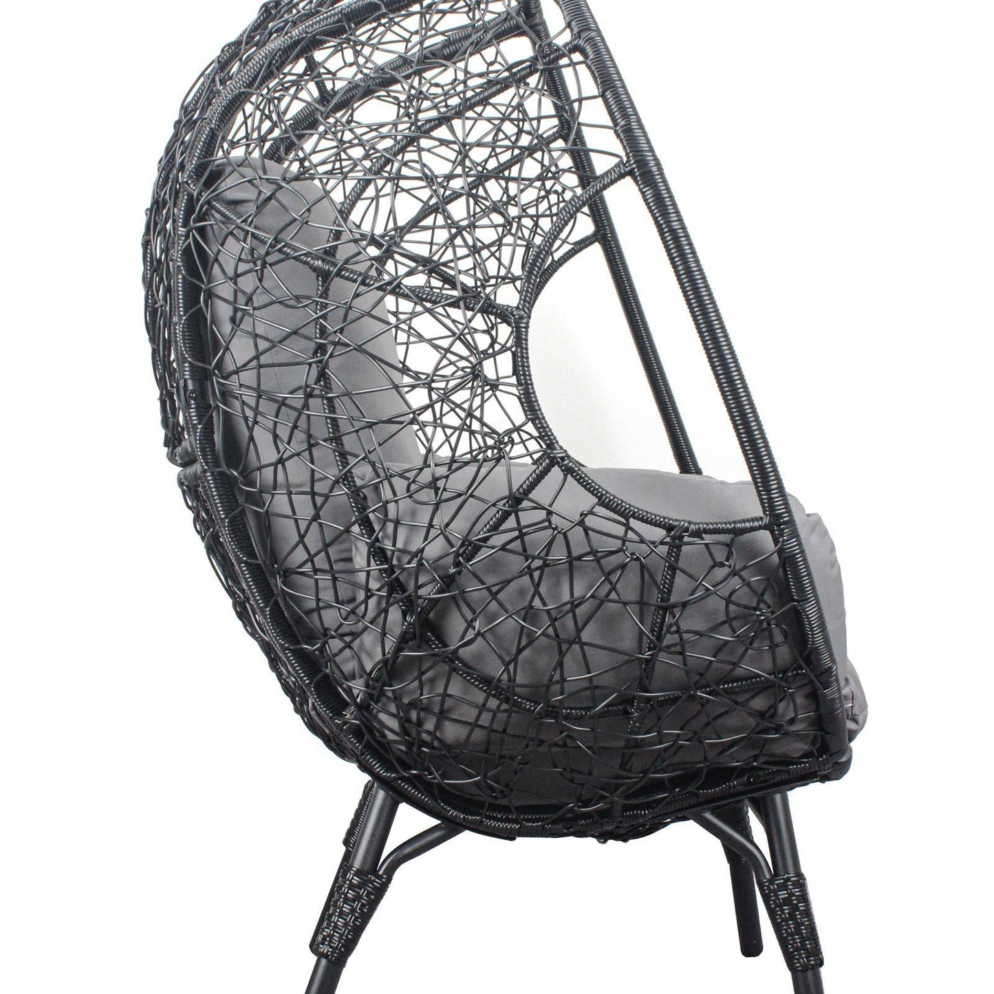 Patio PE Wicker Egg Chair Model 3 with Black Color Rattan Grey Cushion