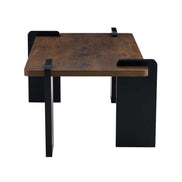 Side view of Walnut MDF Coffee Table with black legs, showcasing its rectangular shape and modern minimalist appeal.