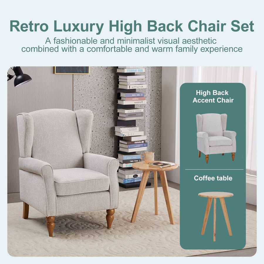 Retro luxury high back chair set with coffee table in a room setting.