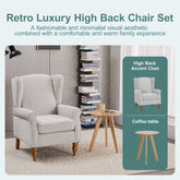 Retro luxury high back chair set with coffee table in a room setting.